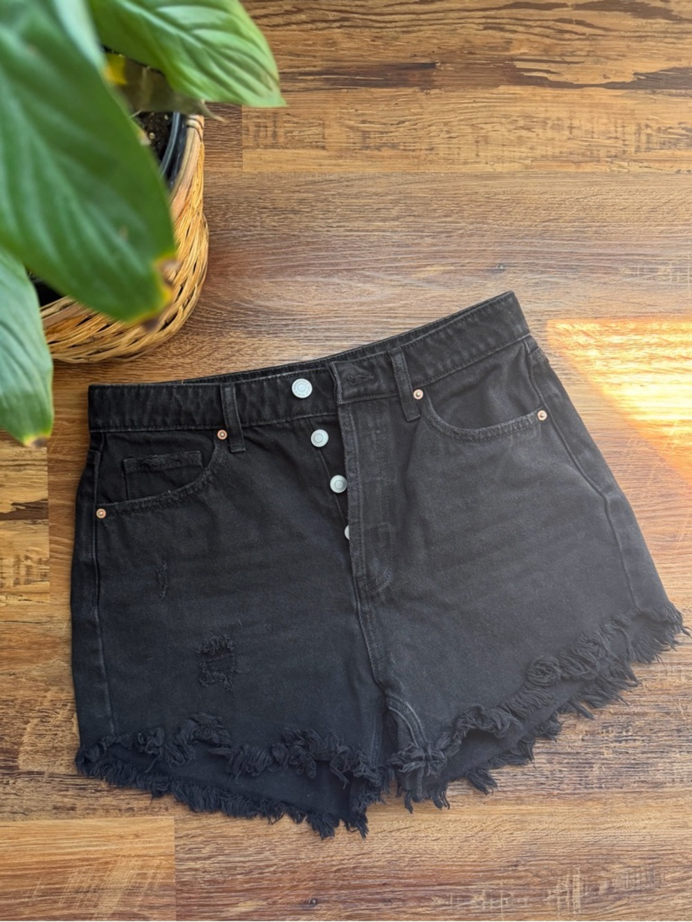 Wild Fable Black Distressed Button-Front Denim Shorts